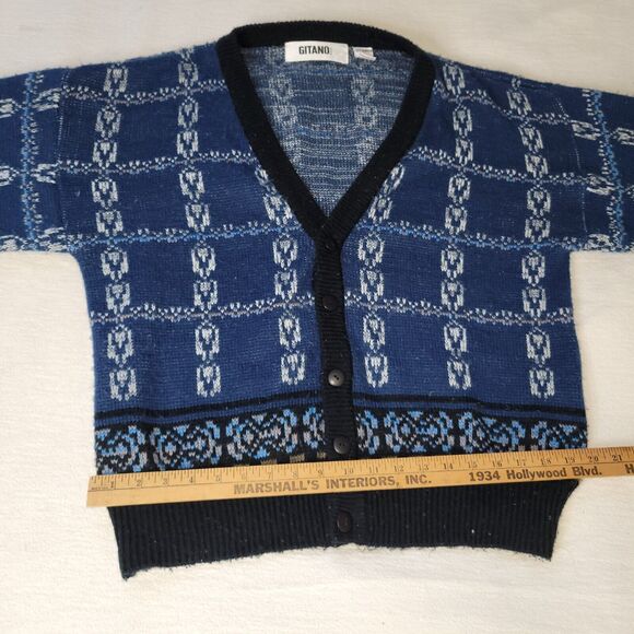 Vtg Gitano Sweater Mens Sz S Blue Knit 80s Aztec Ski Snow Korea Button Retro - Picture 9 of 16